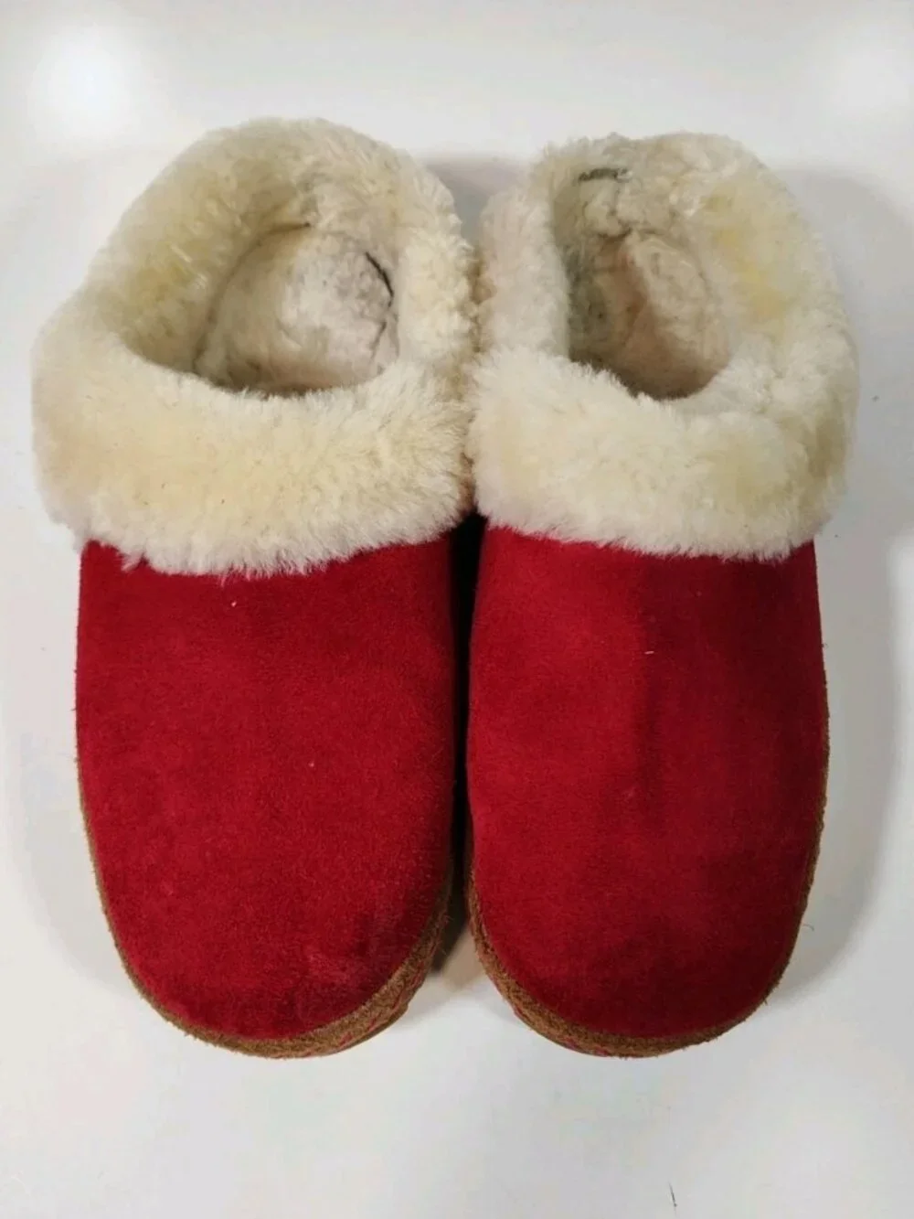 L.L.Bean Wicked Good Slippers Squam Lake Red Suede Lined Lamb Wool Women's 9M - Picture 2 of 10